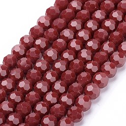Dark Red Faceted(32 Facets) Glass Beads Strands, Round, Dark Red, 6mm, Hole: 1.2mm, about 88~91pcs/strand, 19.49 inch~20.08 inch(49.5~51cm)