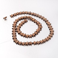 Copper Plated Electroplate Non-magnetic Synthetic Hematite Bead Strands, Frosted, Star, Copper Plated, 8x8x3mm, Hole: 1mm, about 68pcs/strand, 15.7 inch