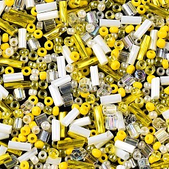 Jaune Perles de rocaille en verre, mixedstyle, formes mixtes, jaune, 1~7x2~4mm, Trou: 0.7~1mm, environ 450 g / livre