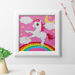 Unicorn DIY Square Animal Diamond Painting Kits, Including Frame, Resin Rhinestones, Diamond Sticky Pen, Tray Plate and Glue Clay, Unicorn Pattern, 185x185mm