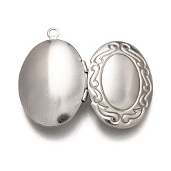 Stainless Steel Color 316 Stainless Steel Locket Pendants, Photo Frame Charms for Necklaces, Oval, Stainless Steel Color, 24x16x5.5mm, Hole: 1.6mm, Inner Diameter: 14x10mm