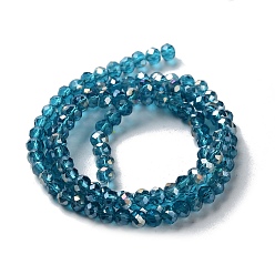 Cadet Blue Electroplate Glass Beads Strands, AB Color Plated, Faceted Rondelle, Cadet Blue, 3.5~4x2.5~3mm, Hole: 0.5mm, about 123~127pcs/strand, 13.39 inch~13.78 inch(34~35cm)