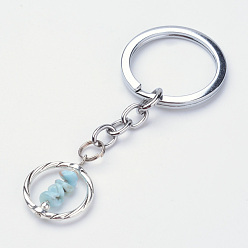 Larimar Porte-clés alliage, avec des perles de larimar, platine et argent antique, 85mm