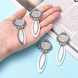 Antique Silver Tibetan Style Bookmark Cabochon Settings, Cadmium Free & Lead Free, Antique Silver, Tray: 20mm, 81x31x4mm