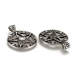 Crystal Vintage Men's 304 Stainless Steel Ring with Pentagram Star Pendants, Wicca Pendants, with Rhinestone and Resin, Antique Silver, Crystal, 37x28x5mm, Hole: 6x3mm