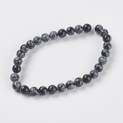 Snowflake Obsidian Natural Snowflake Obsidian Beads Strands, Round, 6mm, Hole: 1mm