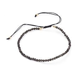 Обсидиан Плетеные браслеты из бисера, с натуральными черными бусинами из обсидиана и позолоченными латунными бусинами и плетеной нейлоновой нитью, 55~86 мм