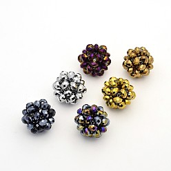 Mixed Color Electroplate Glass Round Woven Beads, Cluster Beads, Full Plated, Mixed Color, 27mm, Beads: 8mm