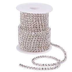 Crystal Brass Rhinestone Strass Chains, with Spool, Rhinestone Cup Chains, Silver Color Plated, Crystal, 4mm, about 10yards/roll