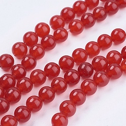 Red Natural Jade Bead Strands, Dyed, Round, Red, 8mm, Hole: 1mm, about 48pcs/strand, 14.9 inch