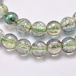 Dark Sea Green Electroplate Synthetic Crackle Quartz Bead Strands, Round Half Rainbow Plated, Dark Sea Green, 8mm, Hole: 1mm, about 50pcs/strand, 15.7 inch
