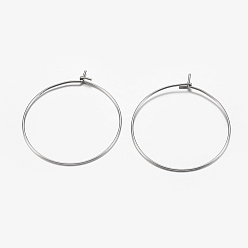 Stainless Steel Color 316 Surgical Stainless Steel Hoop Earrings Findings, Wine Glass Charms Findings, Stainless Steel Color, 34.5x30x0.7mm, 21 Gauge