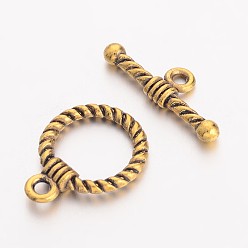 Antique Golden Tibetan Style Alloy Toggle Clasps, Cadmium Free & Nickel Free & Lead Free, Ring, Antique Golden, Ring: 19x14x3mm, Hole: 2mm, Bar: 20x8x3mm, Hole: 2mm
