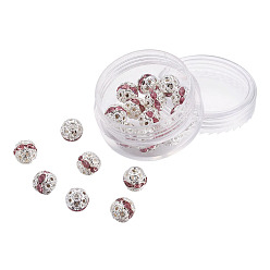 Light Rose Brass Rhinestone Beads, Grade A, Silver Color Plated, Round, Light Rose, 8mm, Hole: 1mm, 20pcs/box