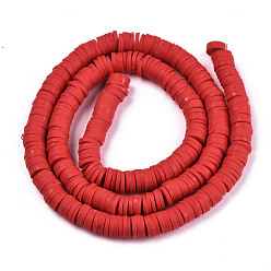 Red Handmade Polymer Clay Beads Strands, for DIY Jewelry Crafts Supplies, Heishi Beads, Disc/Flat Round, Red, 6x0.5~1mm, Hole: 1.8mm, about 290~320pcs/strand, 15.75 inch~16.14 inch(40~41cm)