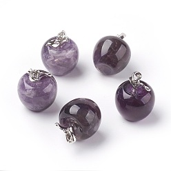 Amethyst Natural Amethyst Pendants, with Alloy Finding, Apple, Platinum, 23x20mm, Hole: 2.5x5mm
