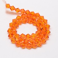 Dark Orange Imitate Austrian Crystal Bicone Glass Beads Strands, Grade AA, Faceted, Dark Orange, 3x3.5mm, Hole: 0.8mm, about 120~125pcs/strand, 14.8 inch