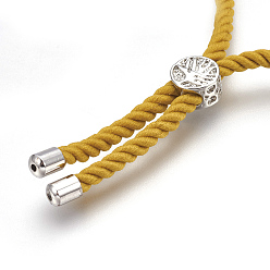 Gold Cotton Cord Bracelet Making, with Brass Findings, Flat Round with Tree of Life, Gold, 8-5/8 inch(22cm), Hole: 2mm