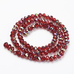 Brique Rouge Plaquent verre transparent perles brins, la moitié rose doré, facette, rondelle, firebrick, 6x5mm, Trou: 1mm, Environ 85~88 pcs/chapelet, 16.1~16.5 pouce (41~42 cm)