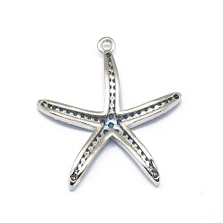 Mixed Color Alloy Micro Pave Cubic Zirconia Pendants, Long-Lasting Plated, Starfish/Sea Stars, Mixed Color, 26x24x4mm, Hole: 1.2mm
