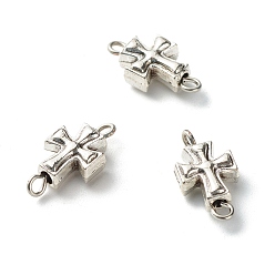 Antique Silver Tibetan Style Alloy Beads Links Connectors, with Iron Eye Pin, Cross, Antique Silver, 15x8x4mm, Hole: 1.6mm, 1.8mm