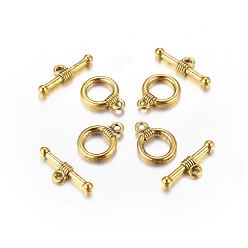 Antique Golden Tibetan Style Alloy Toggle Clasps, Lead Free and Cadmium Free, Antique Golden, 15x11mm, Hole: 2mm