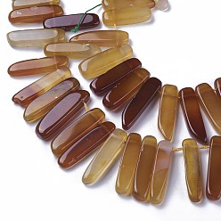 Mixed Color Dyed Natural Agate Beads Strands, Tusk Shape, Mixed Color, 16.5~39x7.5~9.5x5.5~6.5mm, Hole: 1.5mm, about 38~40pcs/strand, 14.8~15.3 inch(37.5~39cm)