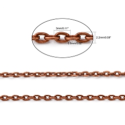 Red Copper Iron Cable Chains, Unwelded, with Spool, Flat Oval, Cadmium Free & Nickel Free & Lead Free, Red Copper, 3x2.2x0.6mm, about 328.08 Feet(100m)/roll