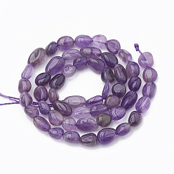 Amethyst Natural Amethyst Beads Strands, Oval, 5~15x4~10x2~6mm, Hole: 1mm, about 40~60pcs/strand, 15.7 inch