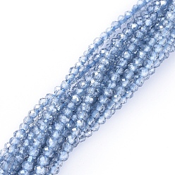 Light Steel Blue Electroplate Glass Beads Strands, Pearl Luster Plated, Faceted, Rondelle, Light Steel Blue, 2x1.5mm, Hole: 0.6mm, about 235~247pcs/Strand, 14.57~14.76 inch(37~37.5cm)