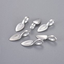 Silver Tibetan Style Alloy Glue-on Flat Pad Bails, Leaf, Lead Free and Cadmium Free, Silver, 21x8x6mm, Hole: 4mm