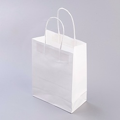 Blanc Sacs en papier kraft de couleur pure, sacs-cadeaux, sacs à provisions, avec poignées en ficelle de papier, rectangle, blanc, 27x21x11 cm