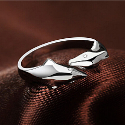 Platine Anneaux en laiton amant de dauphin de manchette de style de façon simple, anneaux ouverts, platine, taille 6, 16mm