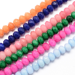 Mixed Color Natural Jade Bead Strands, Dyed, Faceted, Abacus Beads, Rondelle, Mixed Color, 4~5x3mm, Hole: 0.5mm, about 116-120pcs/strand, 13.58 inch~13.78 inch(34.5~35cm)