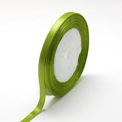 Olive Drab High Dense Single Face Satin Ribbon, Polyester Ribbons, Olive Drab, 1/4 inch(6~7mm), about 25yards/roll, 10rolls/group, about 250yards/group(228.6m/group)