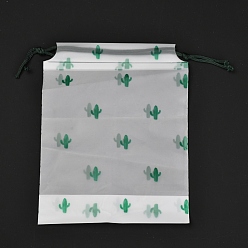 Cactus Plastic Frosted Drawstring Bags, Rectangle, Cactus Pattern, 20x16x0.02~0.2cm