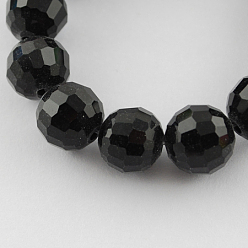 Черный Прозрачные стеклянные бусины, граненый (96 граней), круглые, чёрные, 8 мм, отверстие : 1 мм, около 72 шт / нитка, 21.8 дюйм