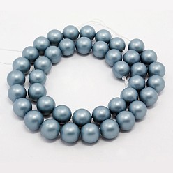 Bleu Acier Clair Coquille ronde perles perles givrées brins, bleu acier clair, 4mm, Trou: 1mm, environ 95 / pcs brins, 15.7 pouce