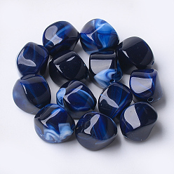 Dark Blue Acrylic Beads, Imitation Gemstone Style, Nuggets, Dark Blue, 15.5x12x12mm, Hole: 1.8mm, about 310pcs/500g