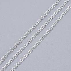 Silver Brass Cable Chains, Soldered, with Spool, Oval, Cadmium Free & Nickel Free & Lead Free, Long-Lasting Plated, Silver, 2x1.5x0.35mm, about 301.83 Feet(92m)/roll