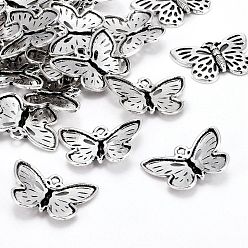 Antique Silver Tibetan Style Alloy Pendants, Cadmium Free & Nickel Free & Lead Free, Butterfly, Antique Silver, 17x25x3mm, Hole: 2mm