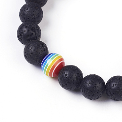 Lava Rock Natural Lava Rock Braided Bead Bracelets, with Cowhide Cord and Acrylic Bead, 2-1/8 inch~3-3/8 inch(5.5~8.5cm)