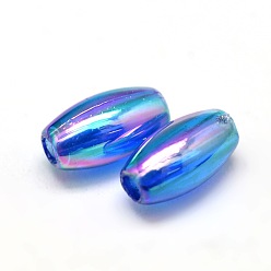 Cornflower Blue AB Color Plated Rice Electroplated Eco-Friendly Transparent Acrylic Beads, Cornflower Blue, 6x3mm, Hole: 1mm, about 17700pcs/500g