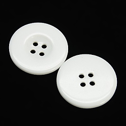White Resin Buttons, Dyed, Flat Round, White, 34x4mm