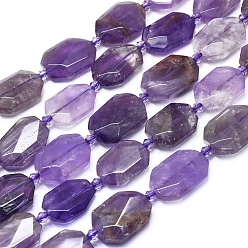 Amethyst Natural Amethyst Beads Strands, Faceted, Nuggets, 19.5~21.5x14~14.5x5.5~6.5mm, Hole: 2mm, about 17pcs/strand, 15.55 inch(39.5cm)