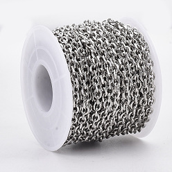 Stainless Steel Color 304 Stainless Steel Cable Chains, Diamond Cut Chains, Unwelded, Faceted, with Spool, Oval, Stainless Steel Color, Link: 5x4x1mm, about 32.8 Feet(10m)/roll