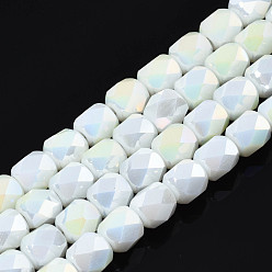 Creamy White Electroplate Glass Beads Strands, AB Color Plated, Faceted, Column, Creamy White, 5.5x5mm, Hole: 1.2mm, about 99pcs/strand, 21.85 inch(55.5cm)