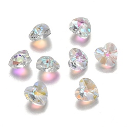 Clear Romantic Valentines Ideas Glass Charms, Faceted Heart Pendants, Clear, 10x10x5mm, Hole: 1mm