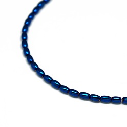 Blue Plated Non-Magnetic Synthetic Hematite Beads Strands, Grade A, Rice, Blue Plated, 5x3mm, Hole: 0.5mm, about 85pcs/strand, 15.7 inch