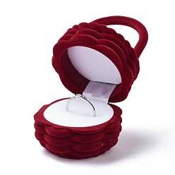 Dark Red Velvet Ring Boxes, with Plastic and Ribbon, Flower Basket, Dark Red, 5.8x6cm